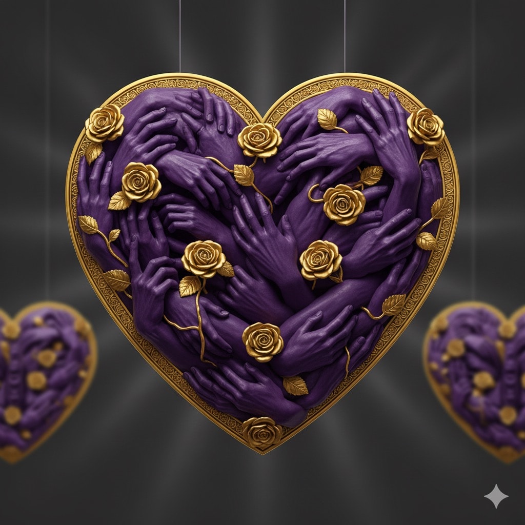 Purple heart with gold roses